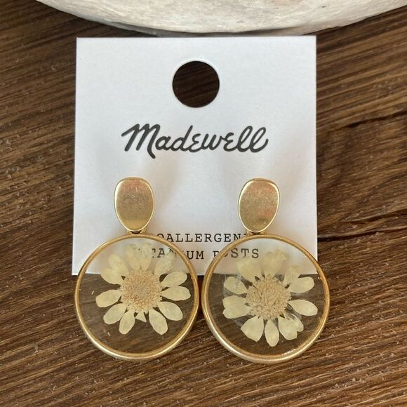 New Madewell Press Flower Drop Statement Earrings Gold Color New Sold Out - Picture 1 of 8